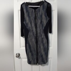 Elie Tahari Black and Gray Midi Dress
